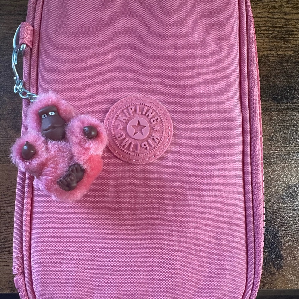 Kipling Pink pen pencil case 50 with Monkey Keychain